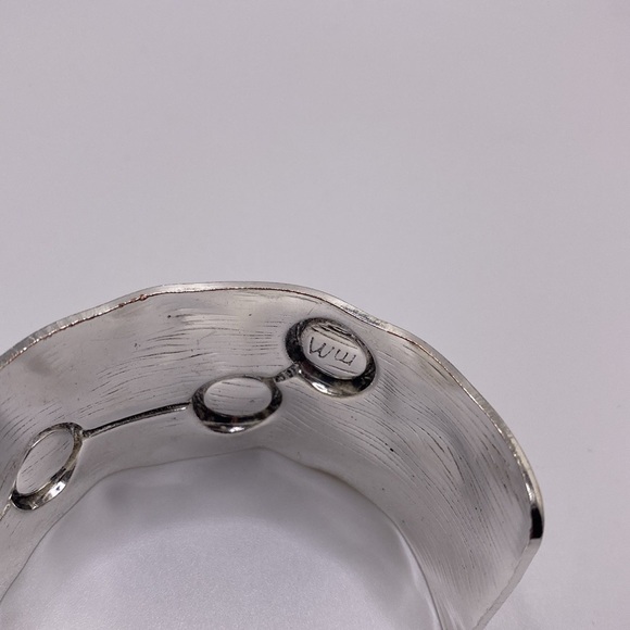 Turquoise Hammered Bangle Boho Festival Western Concho Silver Cuff Bracelet - Picture 9 of 11